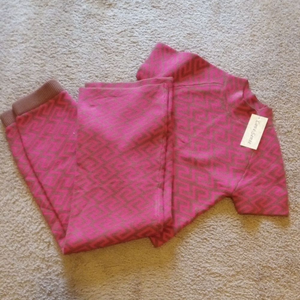 Love Sense Pink and Brown Sweater and Pants Set